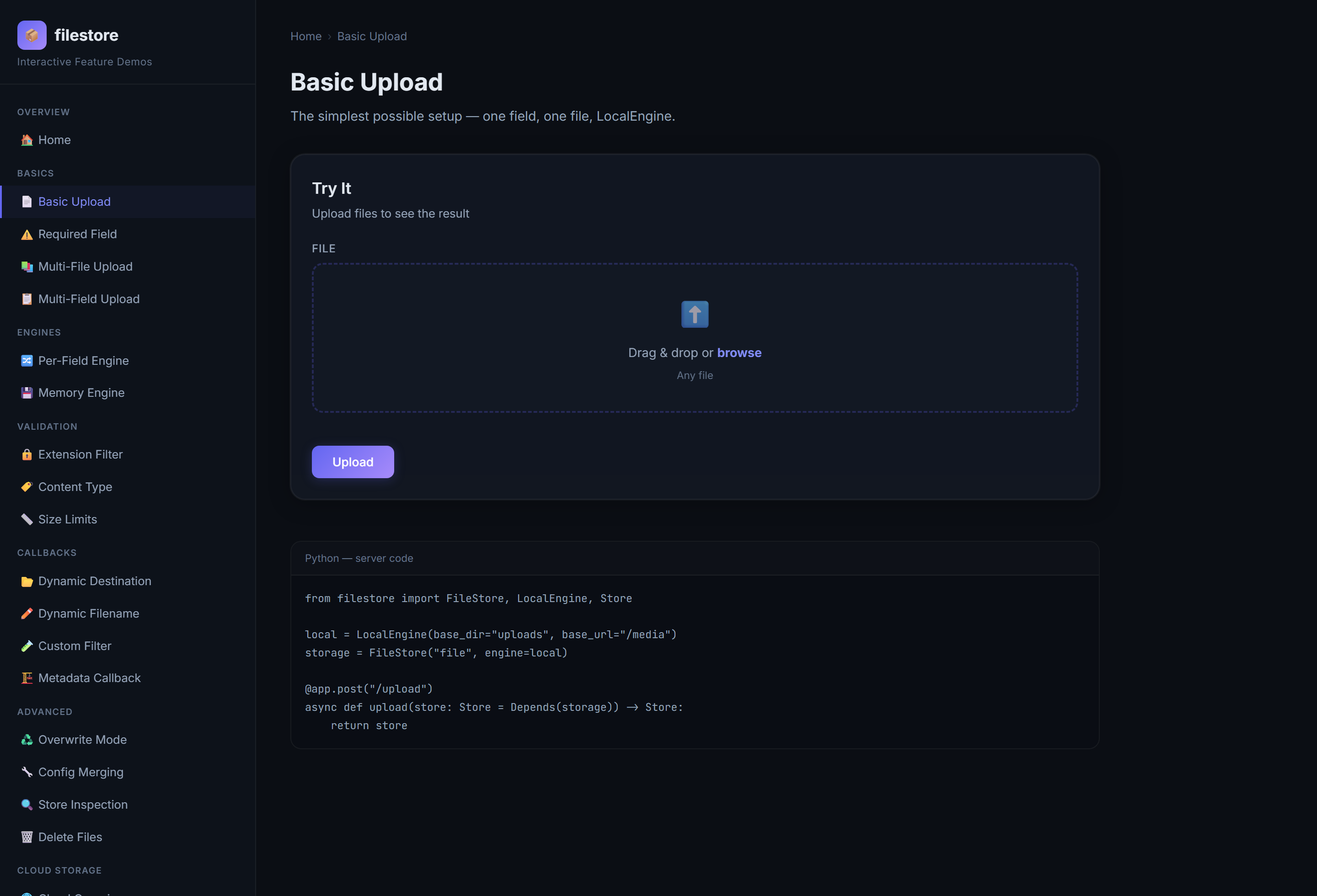 Basic upload demo page