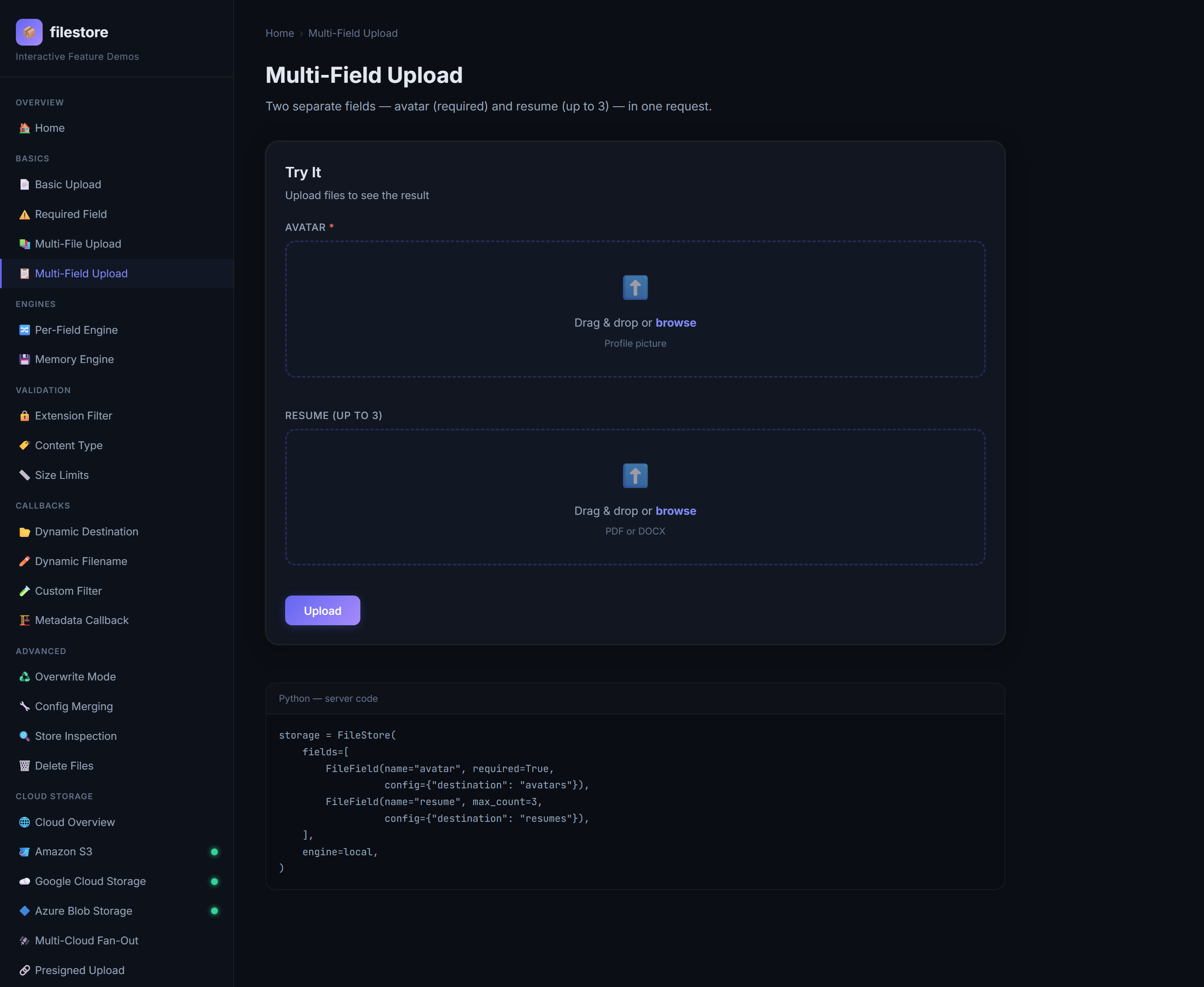 Multi-field upload demo