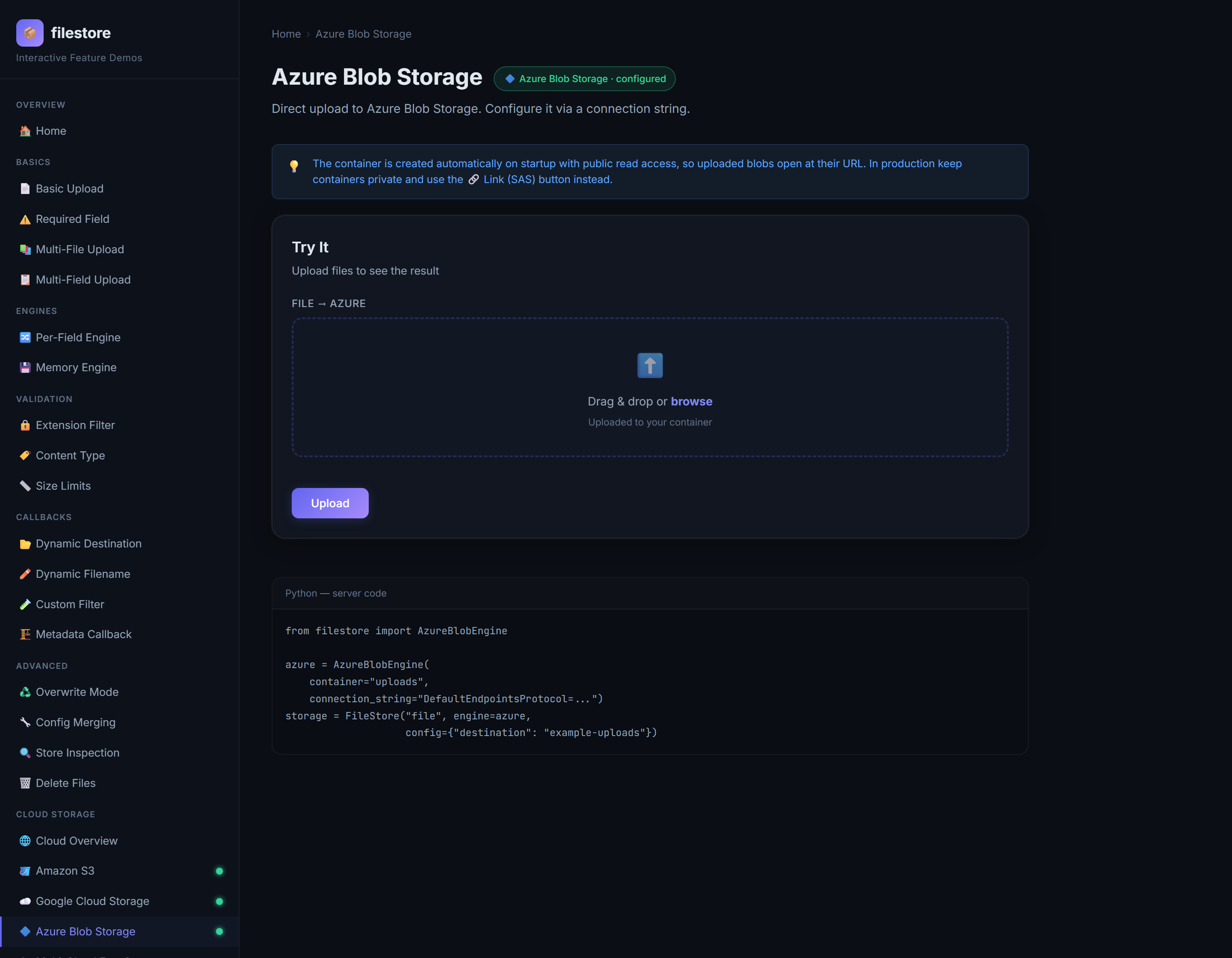 Azure Blob Storage demo